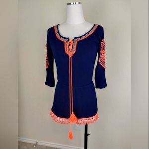 Altra'd State Romper | Navy Blue | 3/4 Sleeve | Size Small | Tassels | Boho